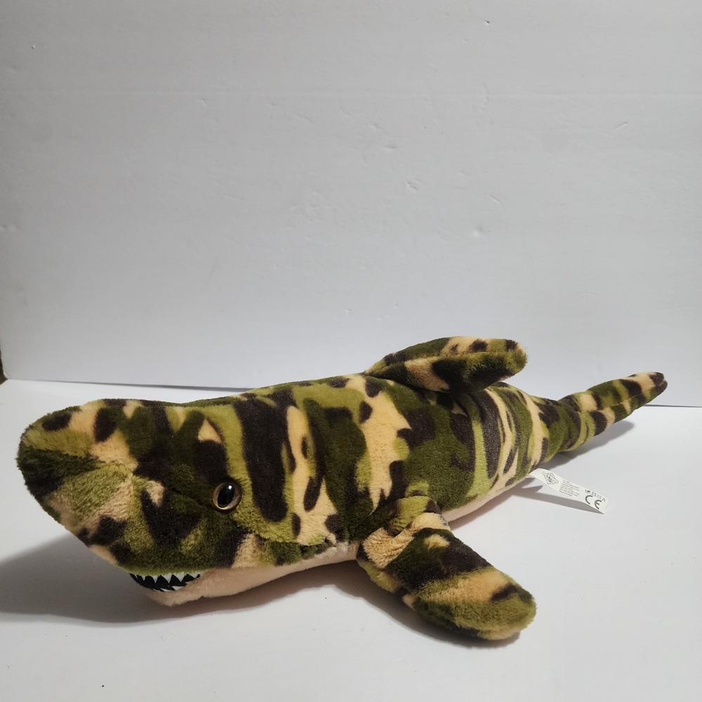 Petting Zoo Camouflage Camo Shark Plush 18 Inch Stuffed Animal Toy Green Brown